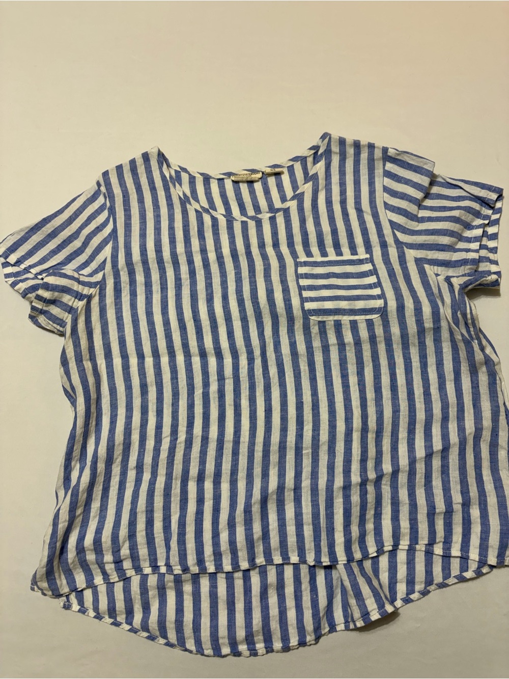 Christian Siriano Blue White Striped Coastal Linen Tee Top XL Resortwear Preppy